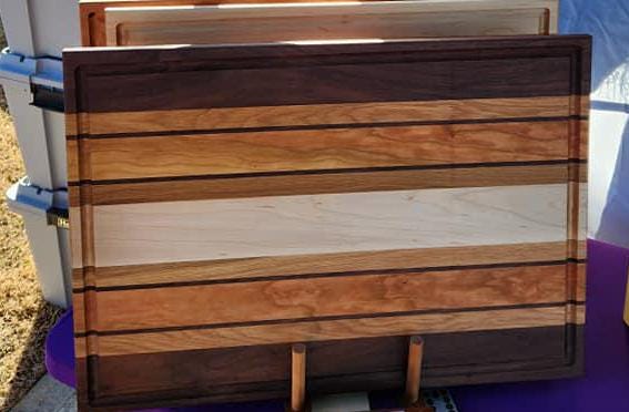 Custom XL Cutting Board. Excellent for BBQ. 34"x21" Walnut, cherry, and white oak.
