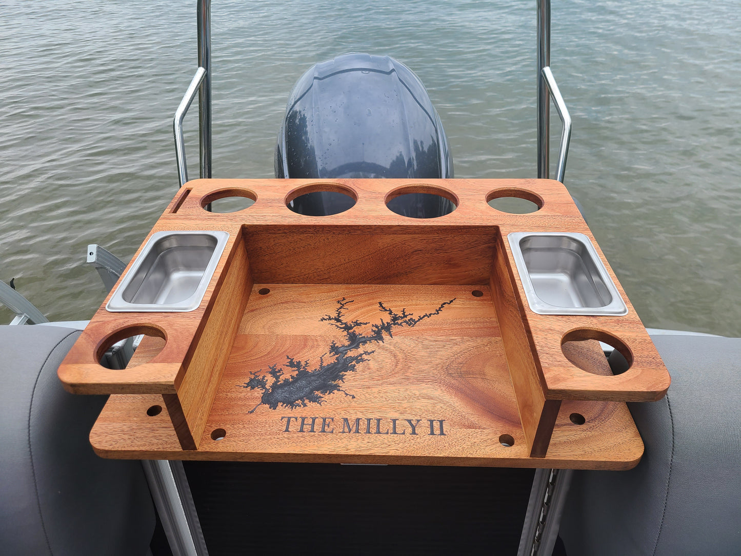 Mahogany Pontoon Boat Bar and Tray