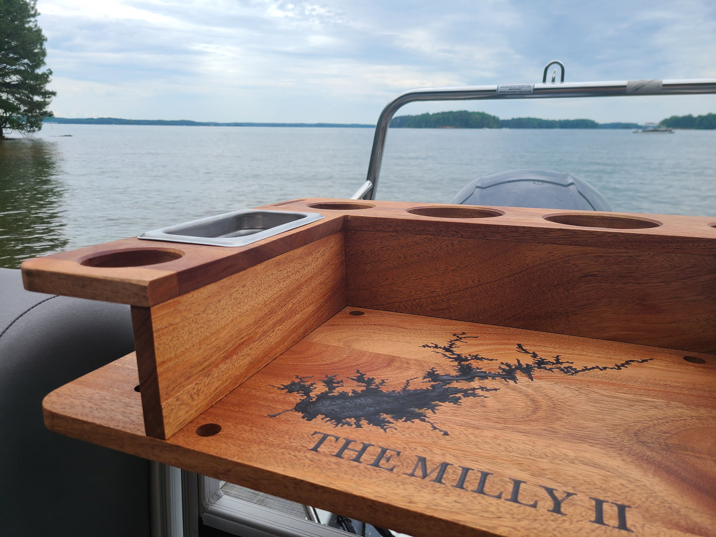 Mahogany Pontoon Boat Bar and Tray