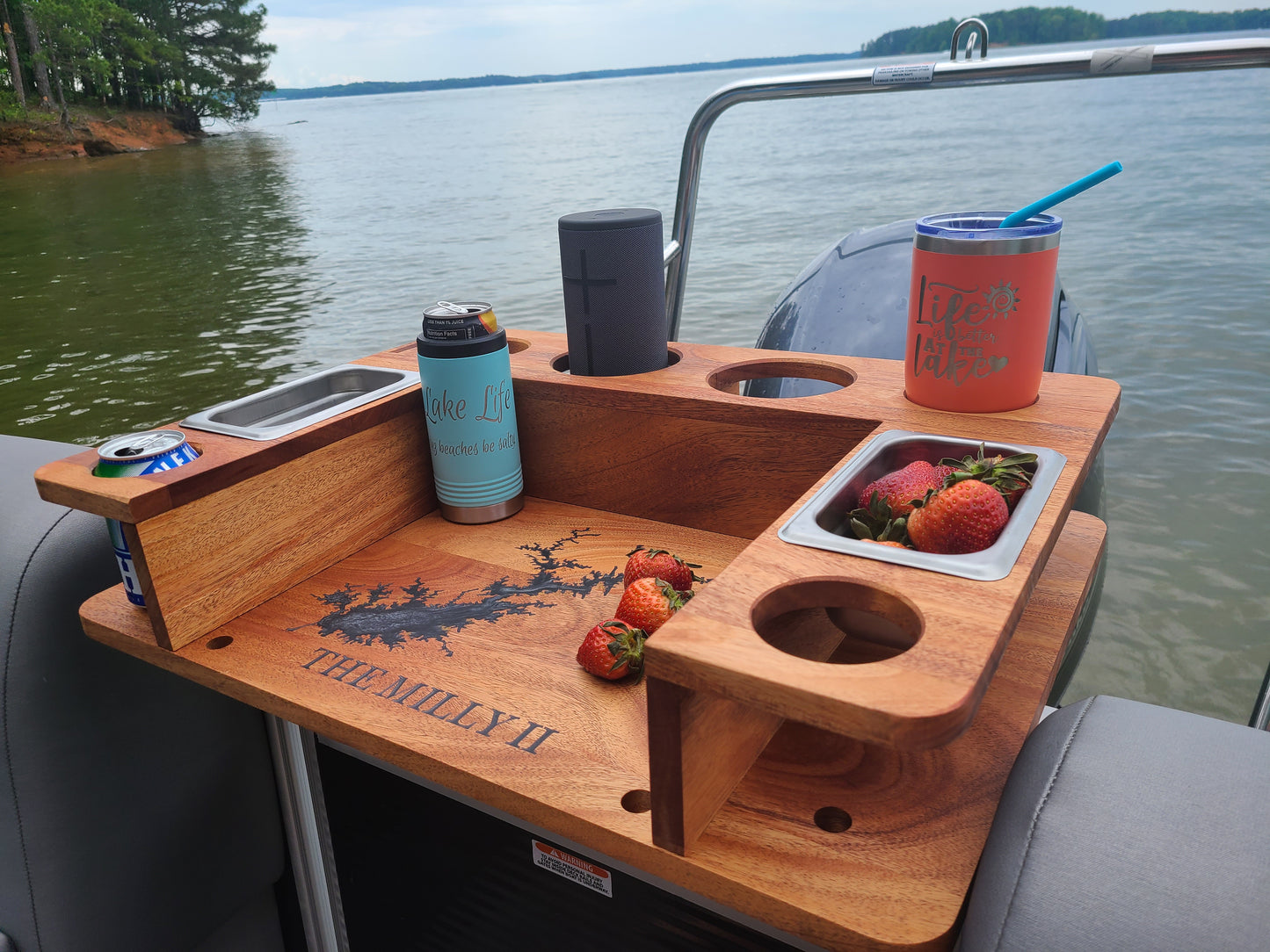 Mahogany Pontoon Boat Bar and Tray
