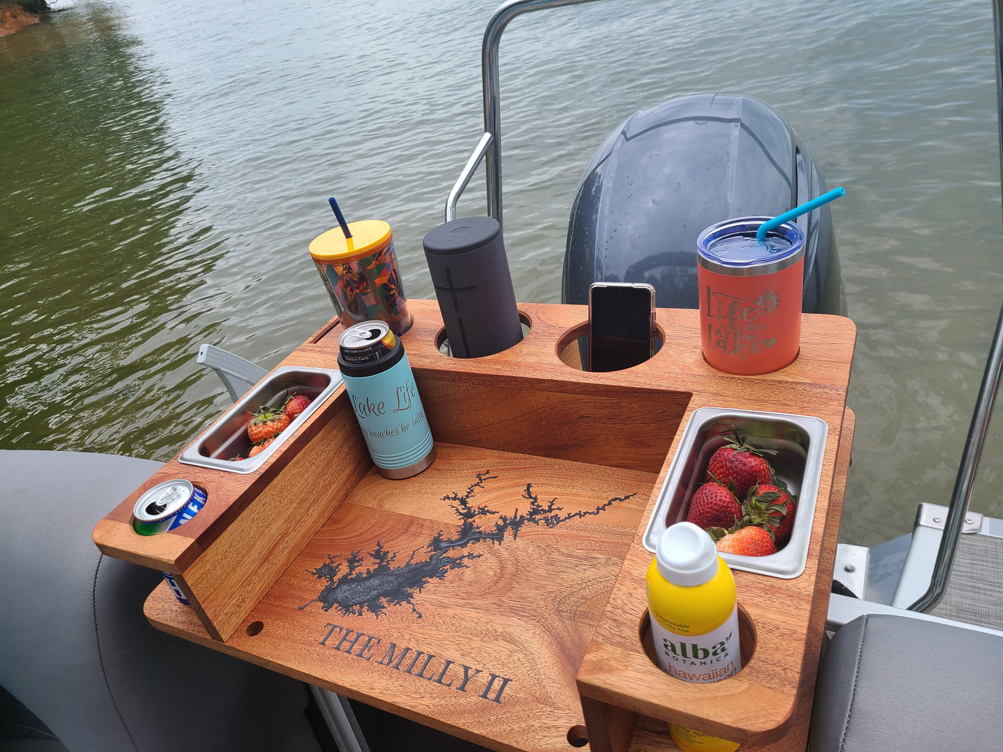 Mahogany Pontoon Boat Bar and Tray