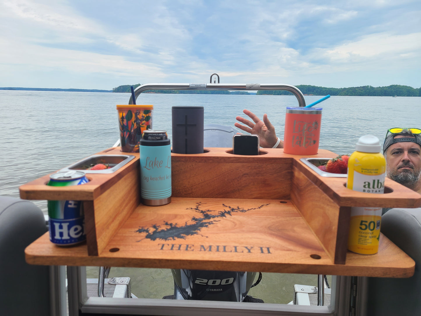 Mahogany Pontoon Boat Bar and Tray