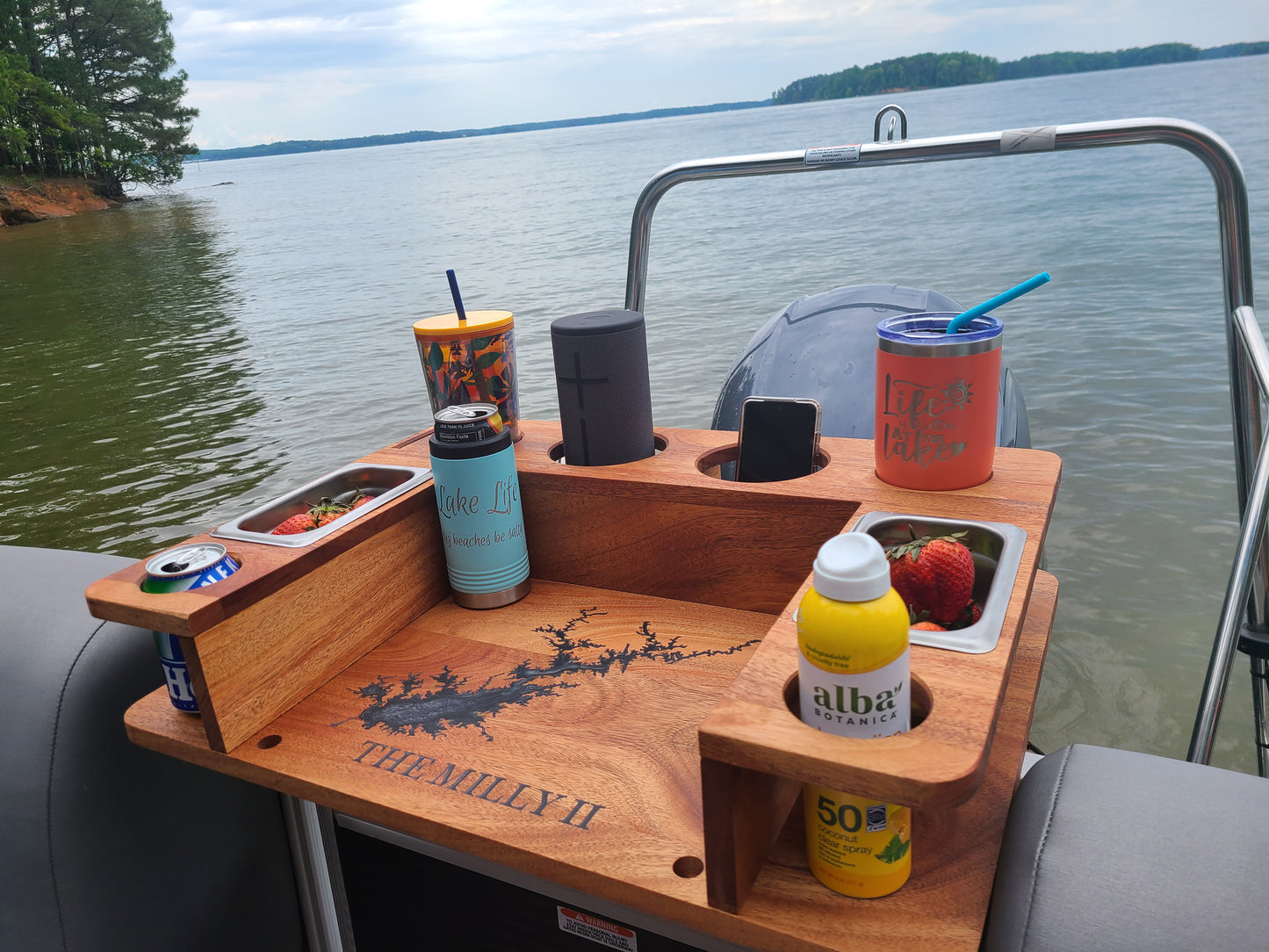 Mahogany Pontoon Boat Bar and Tray