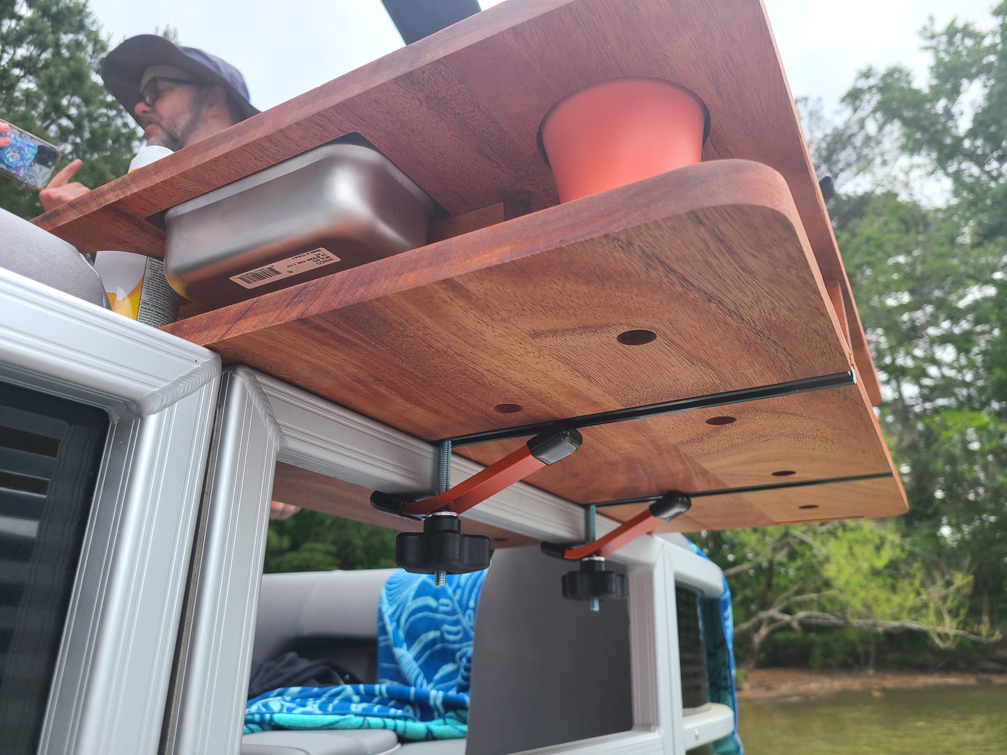 Mahogany Pontoon Boat Bar and Tray