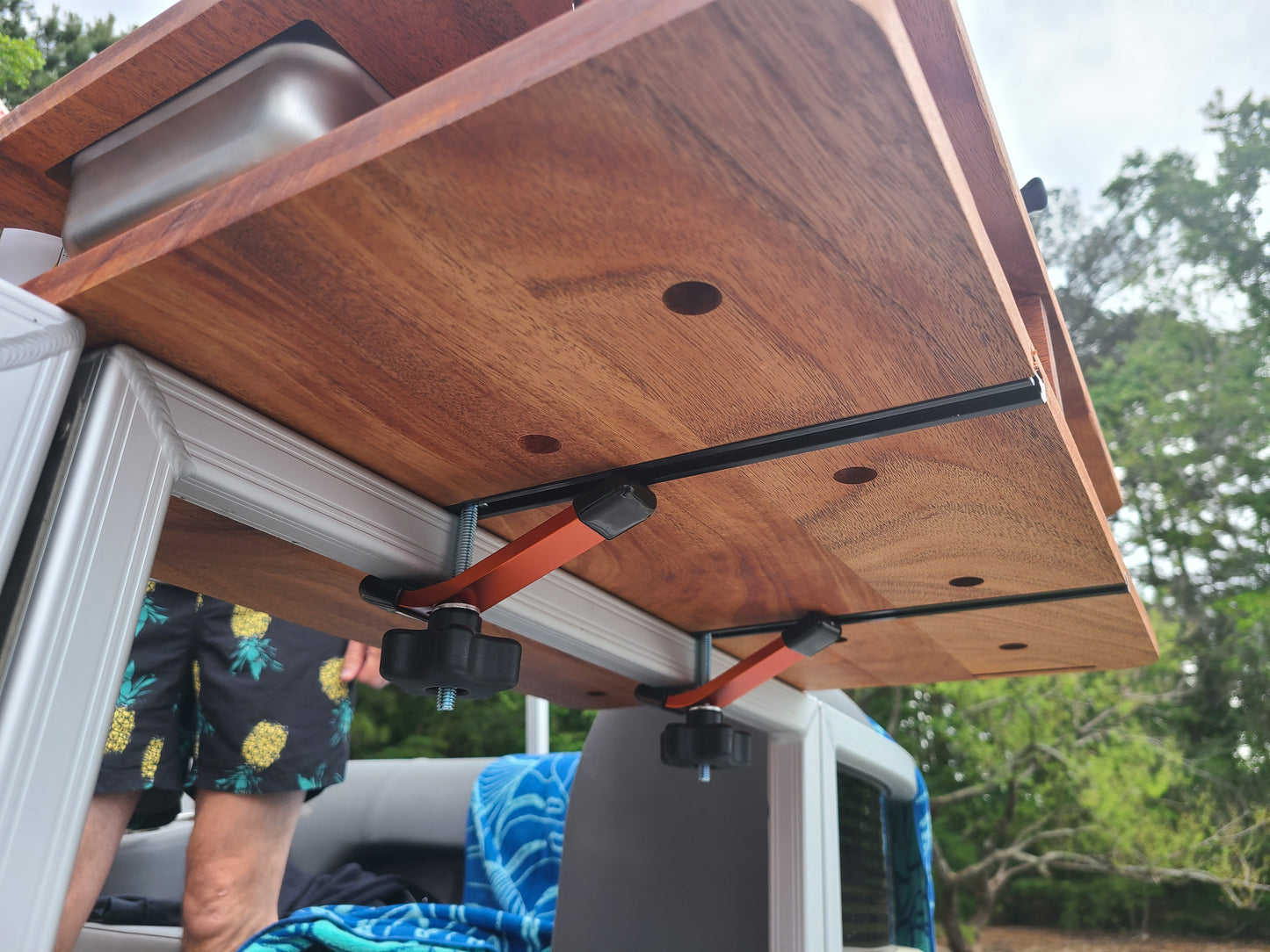 Mahogany Pontoon Boat Bar and Tray