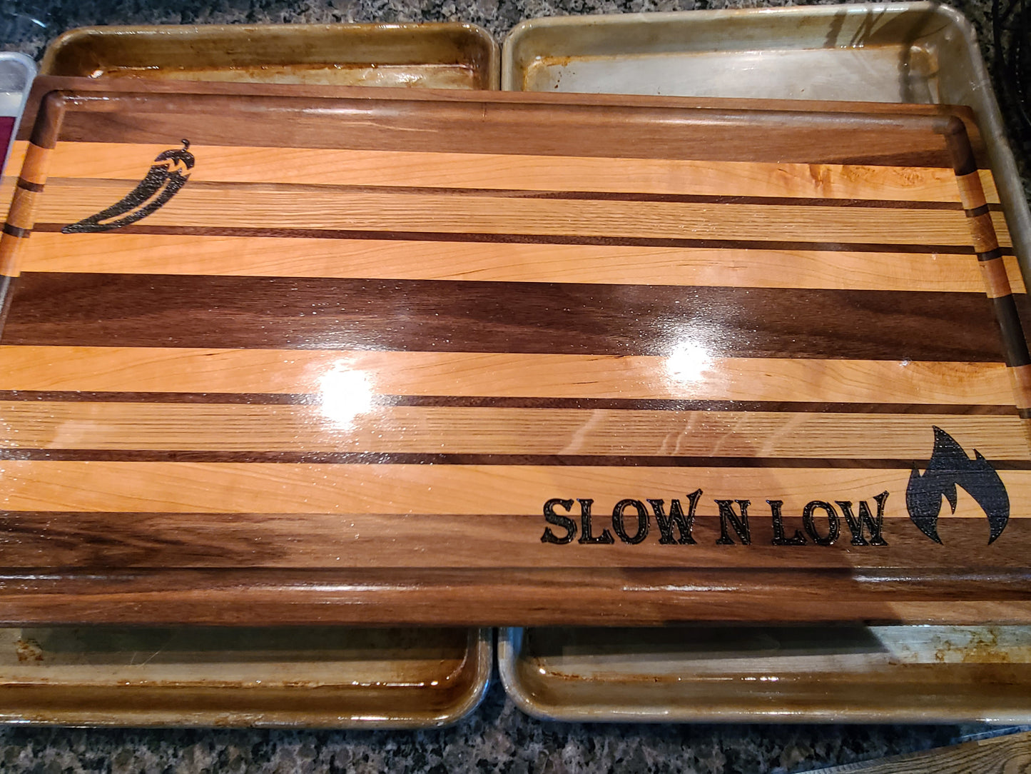 Custom Large Cutting Board. Excellent for BBQ. 18"x 24" Walnut, cherry, and white oak.