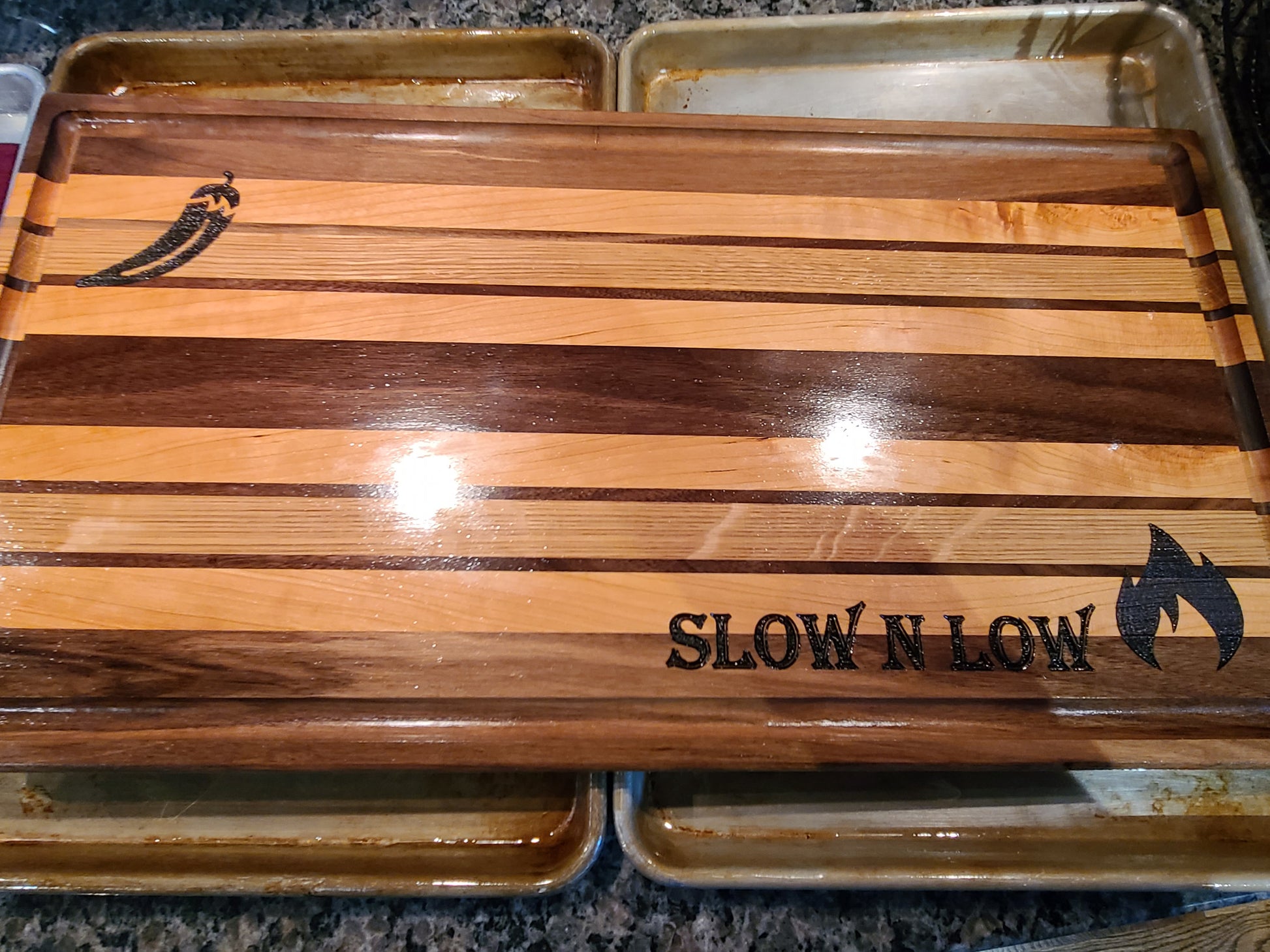 Custom Large Cutting Board. Excellent for BBQ. 18"x 24" Walnut, cherry, and white oak.