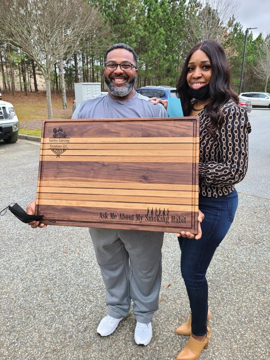 Custom XL Cutting Board. Excellent for BBQ. 34"x21" Walnut, cherry, and white oak.