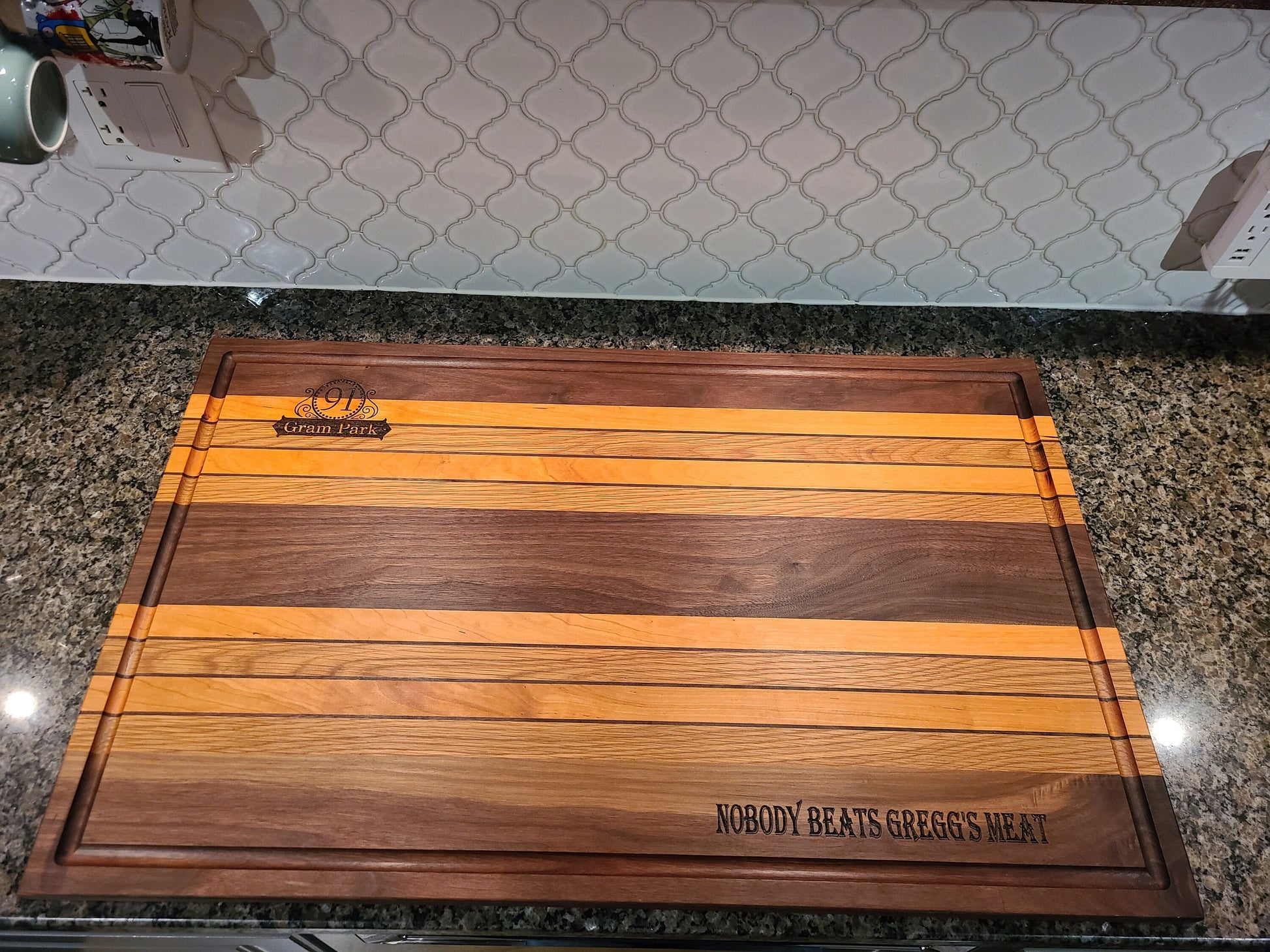 Custom Large Cutting Board. Excellent for BBQ. 20x32" Walnut, cherry, and white oak.