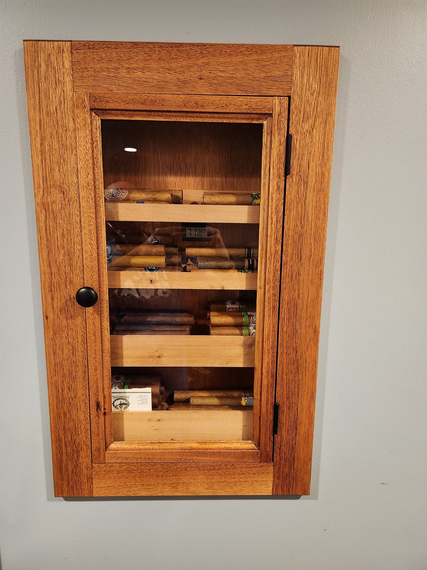 Hand Made In-Wall Humidor for cigars. Great gift for husband, boyfriend, or dad. Includes Boveda Humidor Starter Kit