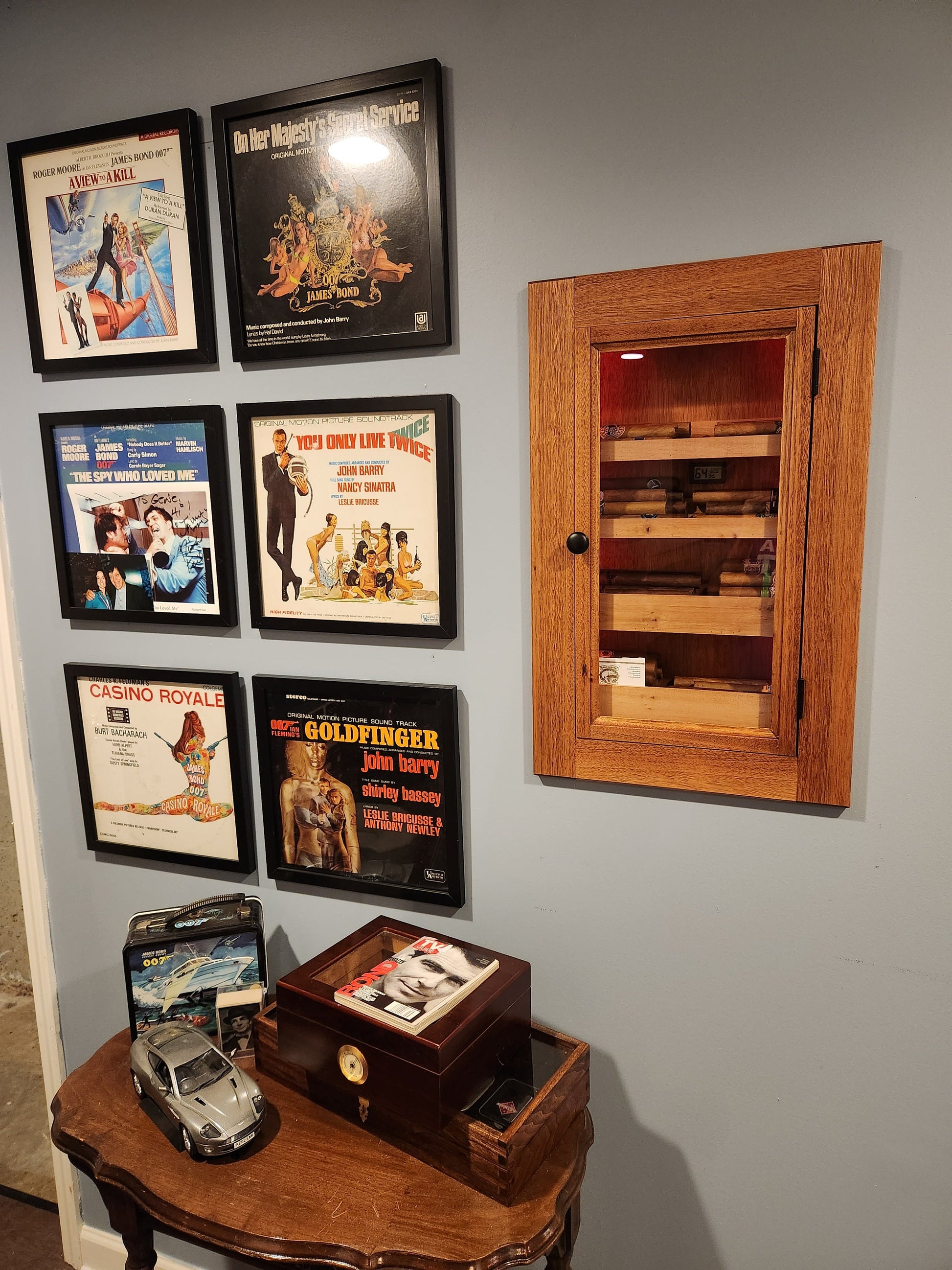 Hand Made In-Wall Humidor for cigars. Great gift for husband, boyfriend, or dad. Includes Boveda Humidor Starter Kit