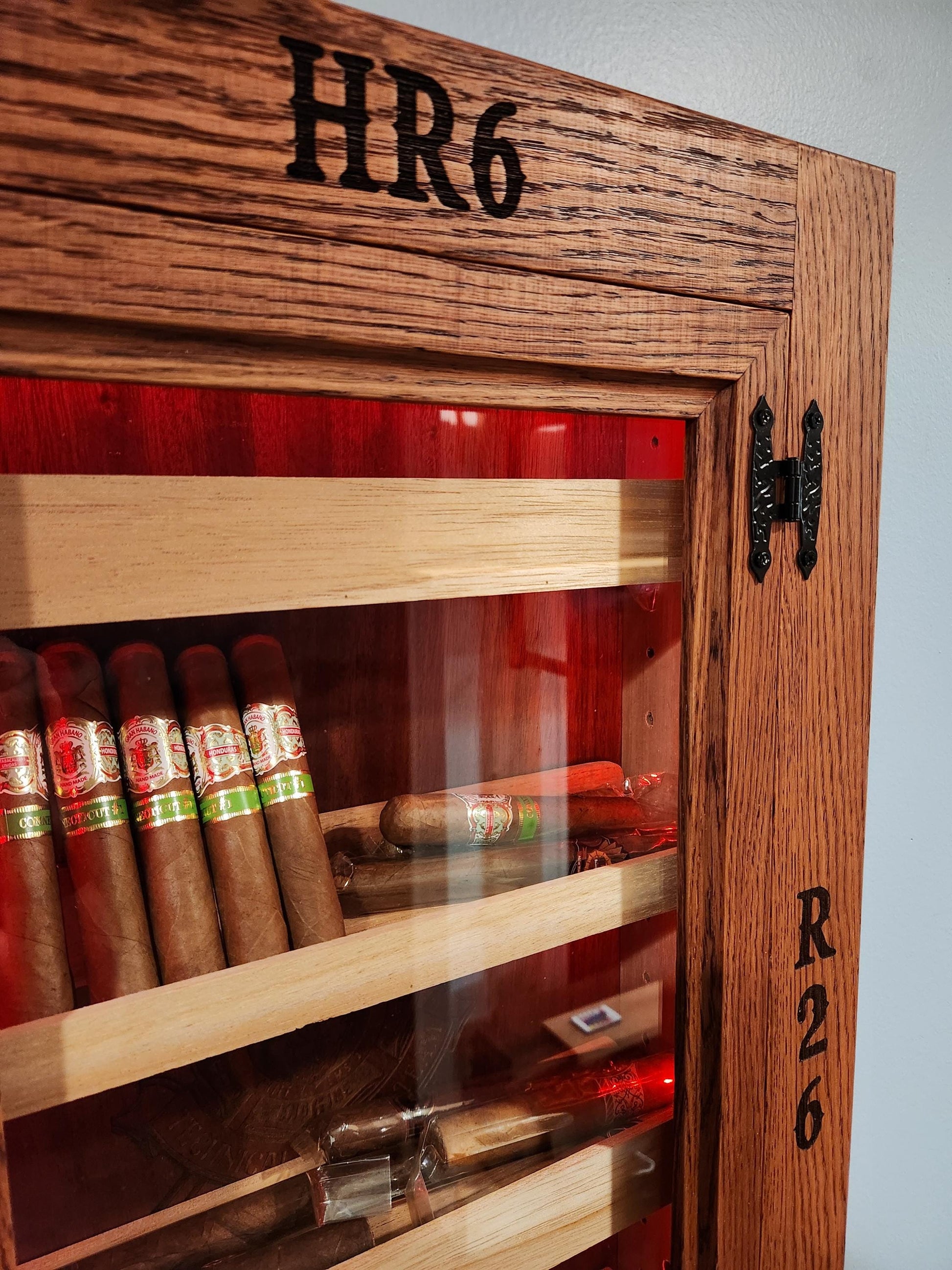 Firefighter or Firehouse Hand Made White Oak In-Wall Humidor for cigars. Great gift for any fireman. Includes Boveda Humidor Starter Kit. Great gift for a firefighter.