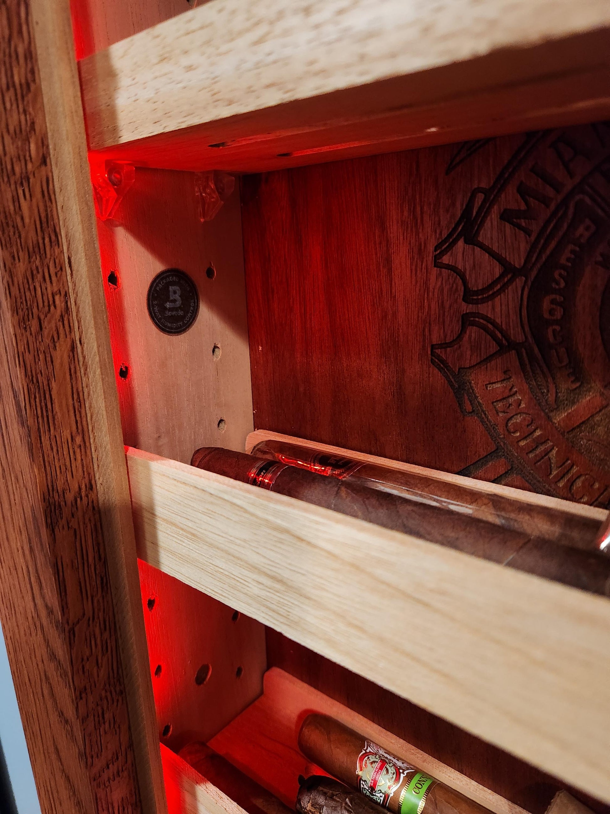 Fireman or Firehouse Hand Made White Oak In-Wall Humidor for cigars. Great gift for any fireman. Includes Boveda Humidor Starter Kit