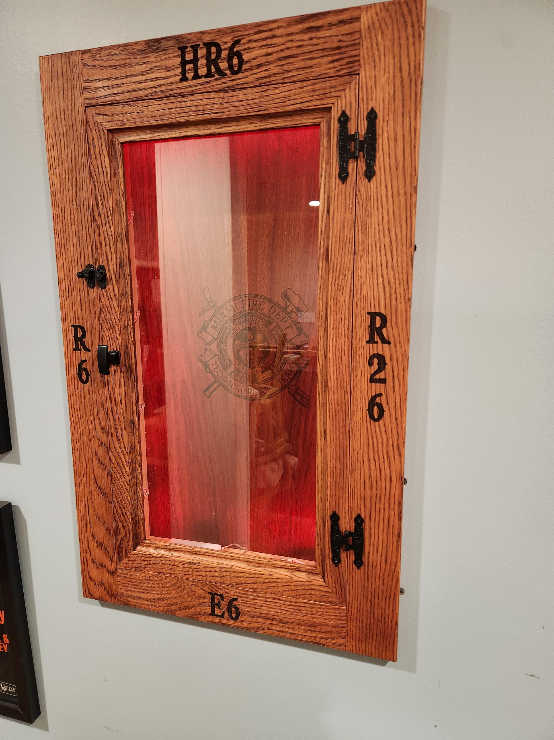 Fireman or Firehouse Hand Made White Oak In-Wall Humidor for cigars. Great gift for any fireman. Includes Boveda Humidor Starter Kit