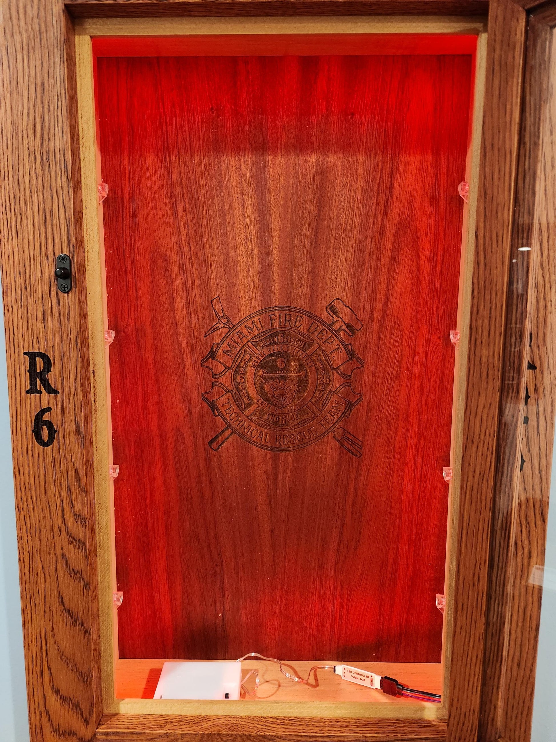 Fireman or Firehouse Hand Made White Oak In-Wall Humidor for cigars. Great gift for any fireman. Includes Boveda Humidor Starter Kit