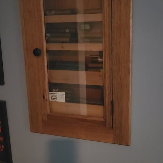 Hand Made In-Wall Humidor for cigars. Great gift for husband, boyfriend, or dad.  Includes Boveda Humidor Starter Kit.