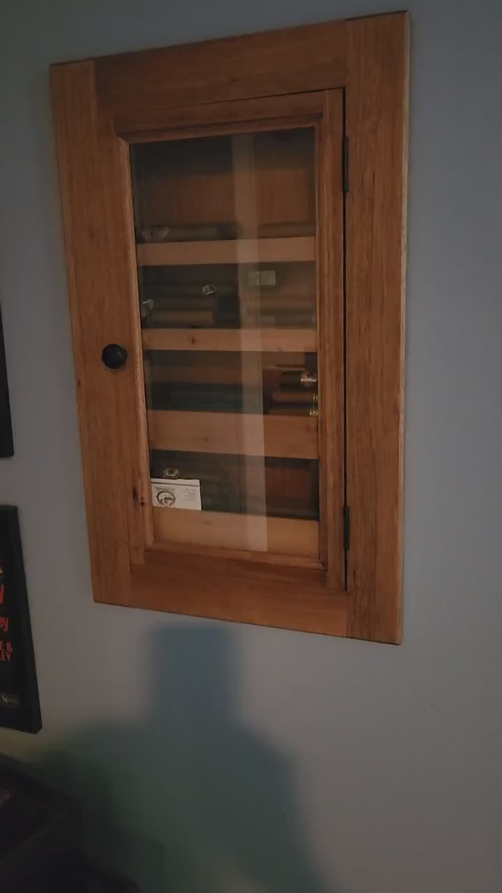 Hand Made In-Wall Humidor for cigars. Great gift for husband, boyfriend, or dad.  Includes Boveda Humidor Starter Kit.