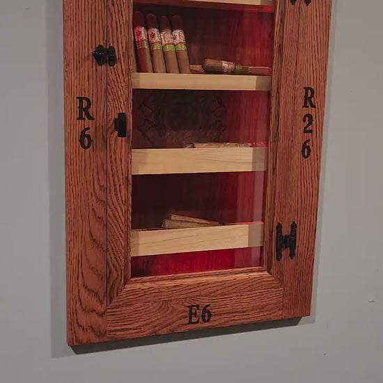 Firefighter or Firehouse Hand Made White Oak In-Wall Humidor for cigars. Great gift for any fireman.  Includes Boveda Humidor Starter Kit.