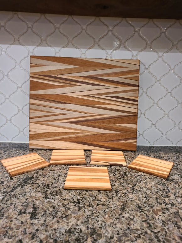 Multi Pattern Cutting Board with 5 Coasters