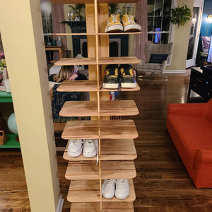 Custom, hand made shoe tree / shoe shelf. Wormy Maple. Shoe Organizer Holds 20 pairs of shoes.