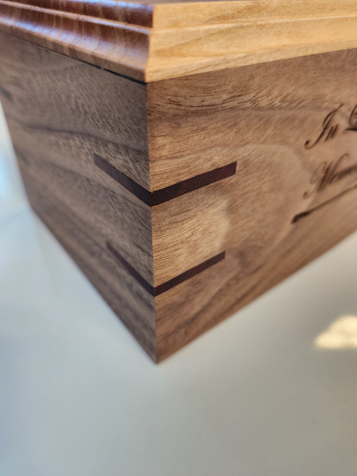 Hand Made and Engraved Walnut and Cherry Pet Urn for Dog, Cat, or Pet Cremation Ashes